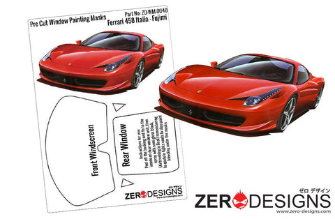 Zero Designs : 1/24 Ferrari 458 Italia Pre Cut Window Painting Masks (Fujimi) - Pegasus Hobby Supplies