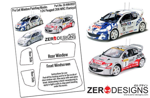 Zero Designs : 1:24 Peugeot 206 WRC Pre Cut Window Painting Masks (Tamiya) - Pegasus Hobby Supplies